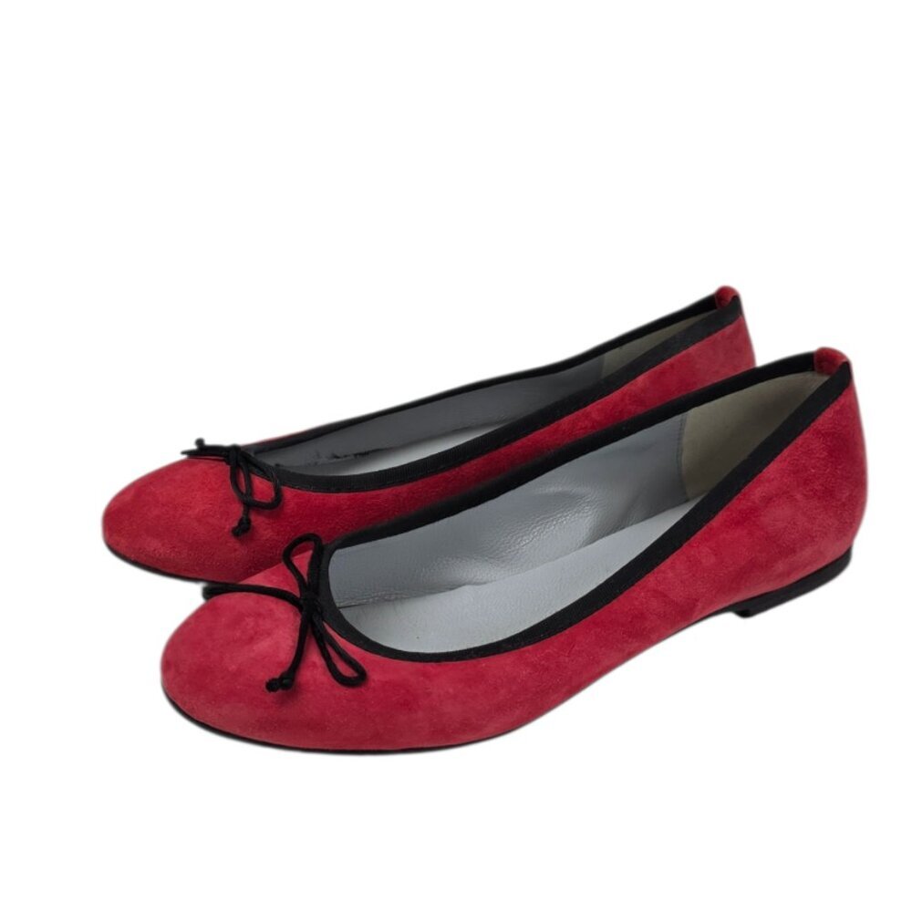 Garnet Hill Suede Ballet Flats, Red, Bow Tie, Slip On, Dainty, Size 10
